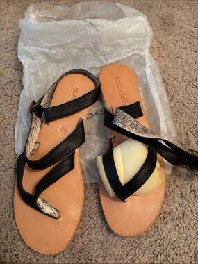 Cocobelle Black and Tan Leather Strappy Women’s Sandals